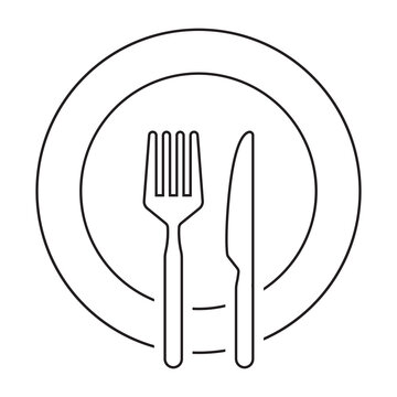 plate with fork, spoon and knife. cutlery and food icons.