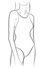 Fototapeta premium Feminine body shapes. A girl in a swimsuit of one line. Female silhouette in a modern one-line style. A design element for advertising cosmetics, posters.