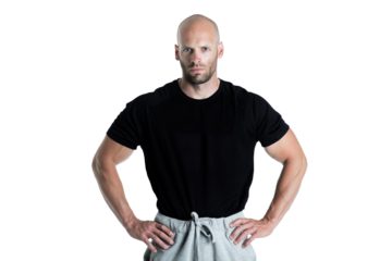 Athletic Personal Trainer posing on transparent background.