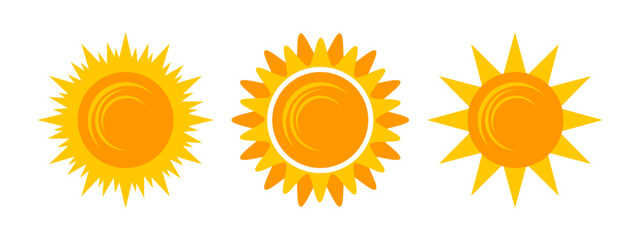 Yellow shining sun icons set