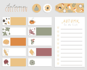 Cute Autumn and Fall Notebook design. Daily Planner Template. Organizer and Schedule with Notes and To Do List. Isolated. Trendy Concept Sticker set. Modern scheduler or organizer. Vector illustration