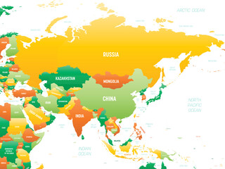 Obraz premium Asia detailed political map with lables