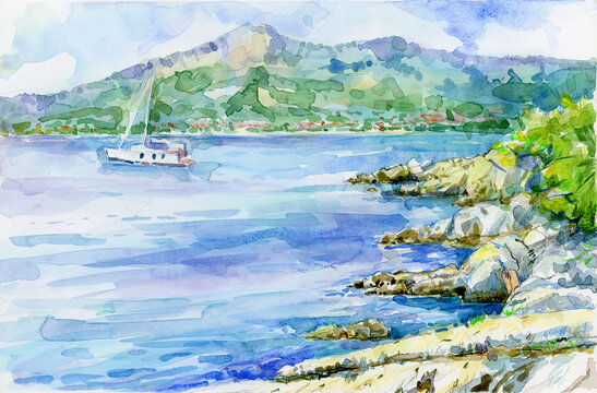 Croatia. Split. Watercolor illustration.