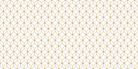 Vector seamless pattern in Arabian style. Luxury golden abstract graphic background with thin wavy lines, delicate lattice. Gold texture of mesh, lace, weaving. Elegant oriental ornament geo design