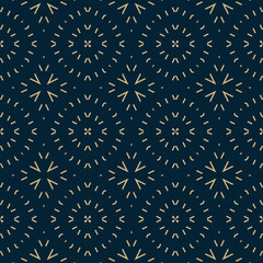 Vector ornamental seamless pattern in traditional eastern style. Golden abstract mosaic background texture with lines, stars, floral shapes. Gold and black minimal ornament. Elegant repeat geo design