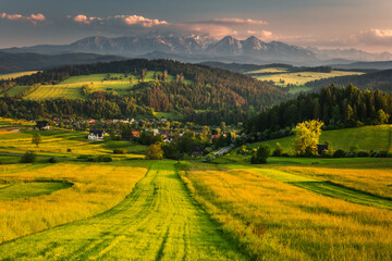 Spring view of the Tatra Mountains in Poland from Spisz and Podhale. Beautiful views from one of the most beautiful places in Małopolska. - obrazy, fototapety, plakaty