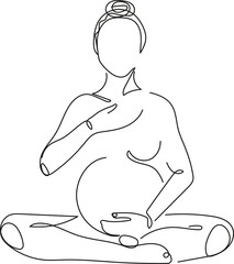 line art of a meditating pregnant woman - 526757553