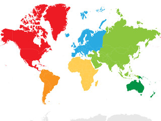 Fototapeta na wymiar Blank colorful political map World continents.