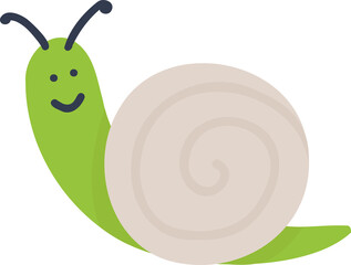 Cute green smiling snail with beige shell