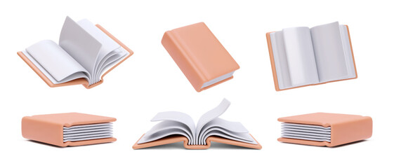 Set of 3d realistic books in different position with shadow isolated on white background. Vector illustration © bs_k1d