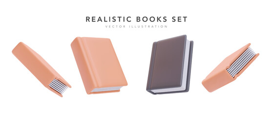 Set of 3d realistic close books isolated on white background. Vector illustration - obrazy, fototapety, plakaty