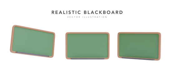 Set of 3d realistic green blackboard in different position. Vector illustration © bs_k1d