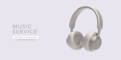 Marketing banner for online music service with 3d realistic headphones. Vector illustration