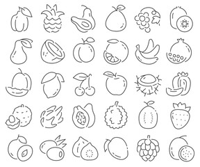Naklejka na ściany i meble Fruits line icons collection. Thin outline icons pack. Vector illustration eps10