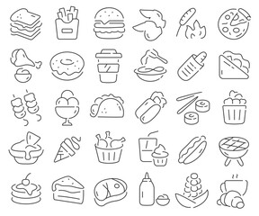 Fast food line icons collection. Thin outline icons pack. Vector illustration eps10