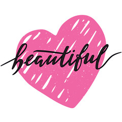 Beautiful, digital hand-lettering logo, words for women. Black calligraphy letters on the pink pastel heart background. Vector illustration. Print for a t-shirt card invitation sticker poster banner