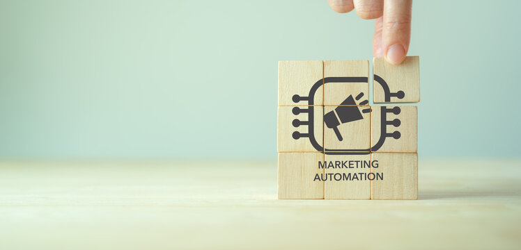 Marketing automation, growth marketing strategy concept. Digital marketing automation tools used for all in one, email marketing, social media, customer journey, pricing, advertising, and loyalty.