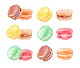 Hand painted watercolor illustration of Macarons
