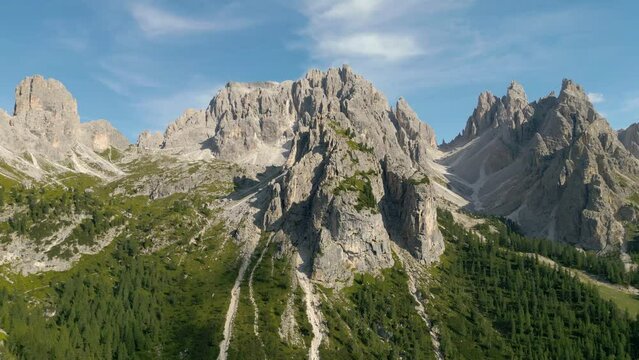 Mountain Crest Aerial Drone with Clouds Video. 4K Mountain Peak Aerial Footage in the Dolomites Italy.