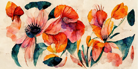 flowers watercolor pattern illustration design. Generative AI