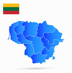 Lithuania Map and flag on transparent background