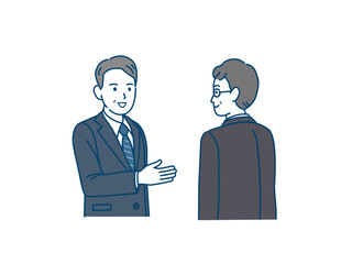 会話　話す　スーツ姿の男性　中年　ミドル　会社員　ビジネスマン　打ち合わせ　イラスト
