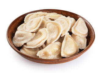 Fototapeta na wymiar Dumplings with filling isolated on white background. Varenyky, vareniki, pierogi, pyrohy with filling. With clipping path.