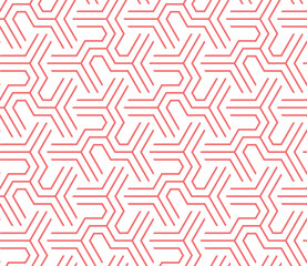 Abstract geometric pattern with stripes, lines. Seamless vector background. White and pink ornament. Simple lattice graphic design