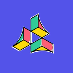 Impossible triangle vector shape. Modern handwritten 3d logo with paint shift.