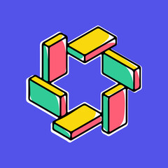 Impossible triangle vector shape. Modern handwritten 3d logo with paint shift.