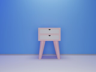Minimal luxury creative standing white and pink nightstand on blue background 3d render
