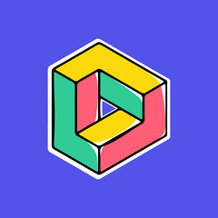 Impossible triangle vector shape. Modern handwritten 3d logo with paint shift.
