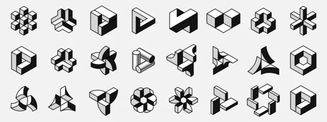 Impossible hexagon, triangle, cylinder, sector vector shapes. Optical illusion signs. © kaer_fstock