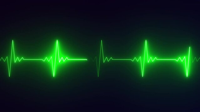 Heart beat cardiogram green line looped animation on black background.