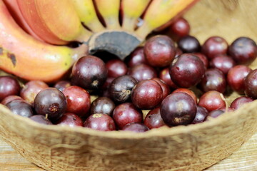 Collection of ripe fruits on close up picture