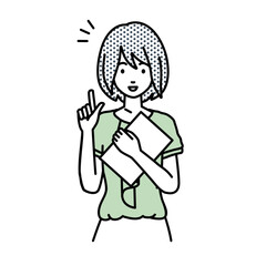 デスクで座ってPCを開いて何かひらめいたオフィスカジュアルの女性