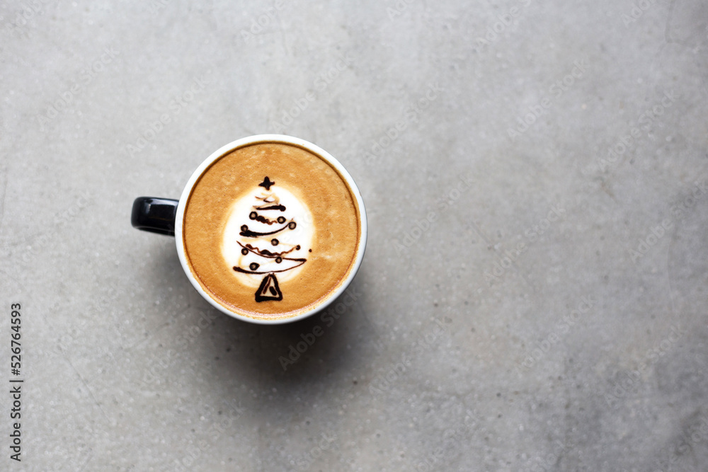 Wall mural tasty cappuccino with christmas tree latte art