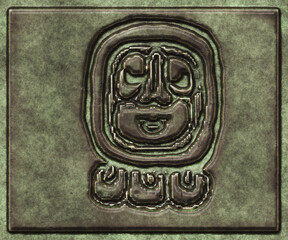 Glyphs- symbol hieroglyphic mayan. Coinage on metal- 3d illustration