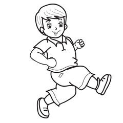 Obraz premium sketch, boy calmly jogging, coloring book, cartoon illustration, isolated object on white background, vector,