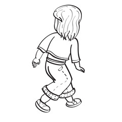 sketch, the girl turned her back to us and runs away, coloring book, cartoon illustration, isolated object on a white background, vector,