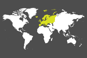 Europe continent green marked in World map.