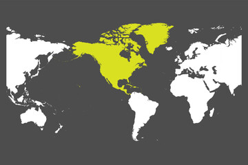 Fototapeta na wymiar North America continent green marked in World map