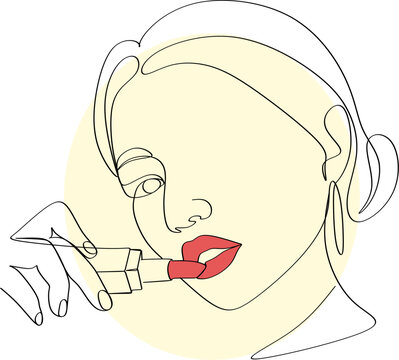 recommend clip art: Woman with Lipstick Continuous One Line Drawing. Style Template with Abstract Female Face and Lipstick. Modern Minimalist Simple Linear Style. Beauty Fashion Design. Raster copy