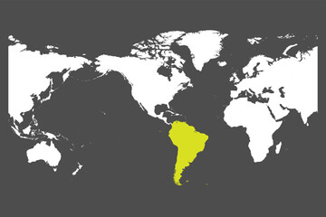 South America continent green marked in World map