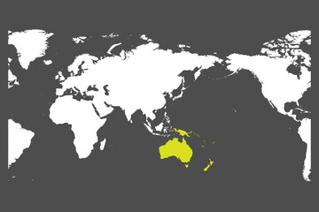 Fototapeta na wymiar Austtralia and Oceania continent green marked in World map