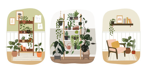 Vector set of apartment interior. Illustration in flat style. Room design, apartment. Scandinavian style. © Екатерина Грачева