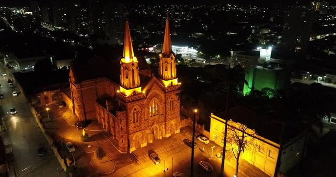 erial view of one of the most visited spots in Uberaba for its recognized Gothic architecture, the church "Sao Domingos"
