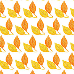 Seamless pattern of yellow autumn leaves hand-painted watercolor. Background for design, textiles, packaging, illustrations, wallpaper.
