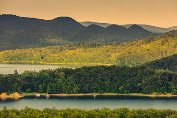 Obraz premium Summer views in the Bieszczady Mountains - views of the mountain ranges and lakes.
