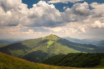 Naklejka na ściany i meble Summer views in the Bieszczady Mountains - views of the mountain ranges and lakes.